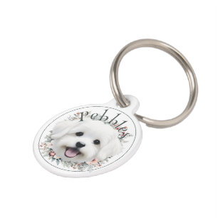 Watercolor Maltese and Floral Wreath Pet Tag