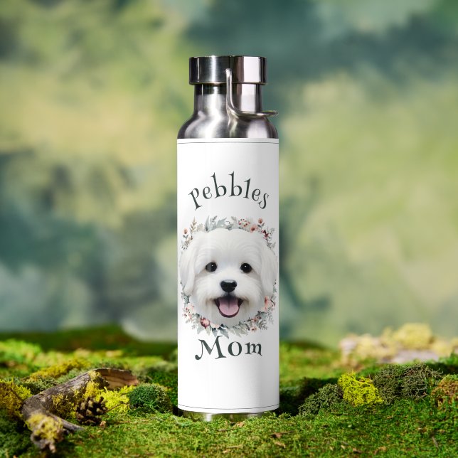 Watercolor Maltese and Floral Wreath Water Bottle (Outdoor (Rotated))