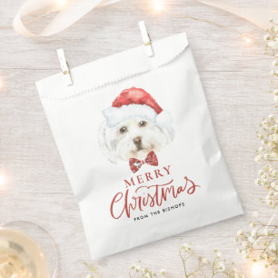 Watercolor Maltese in Santa Hat Merry Christmas Favour Bag