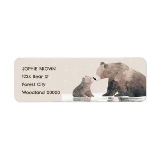 Watercolor Mama Bear& Cub Cute Return Address