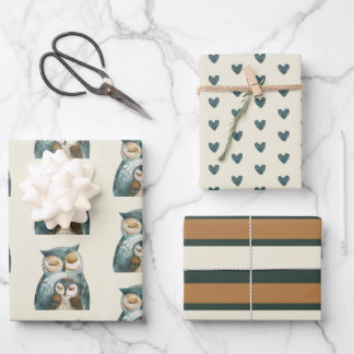 Watercolor Mama Owl& Owlet  Earth Colours Wrapping Paper Sheet