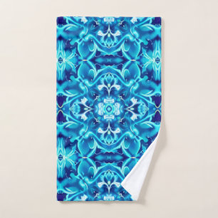 Watercolor Mandala Flower in Shades of Indigo Blue Bath Towel Set