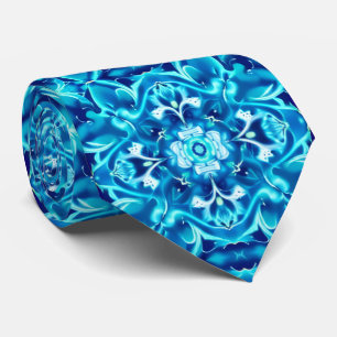 Watercolor Mandala Flower in Shades of Indigo Blue Tie
