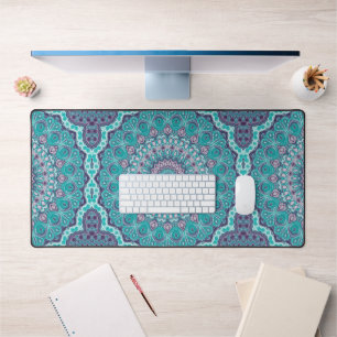 Watercolor Mandala in Teal and Purple Desk Mat