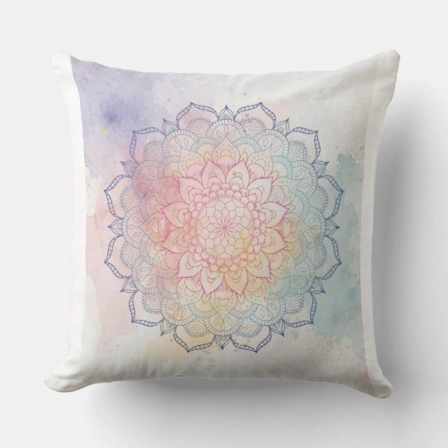 Watercolor Mandala Throw Pillow (Front)
