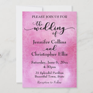 Watercolor Mandala Wedding Invitation in Deep Pink