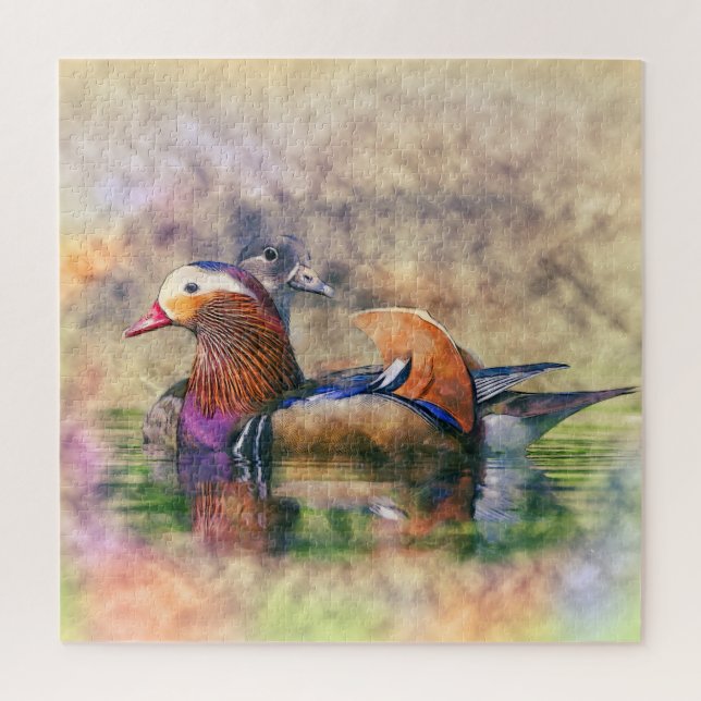 Watercolor Mandarin Ducks Feng Shui Symbol Jigsaw Puzzle (Vertical)