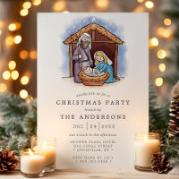 Watercolor Manger Nativity Scene Christmas Party
