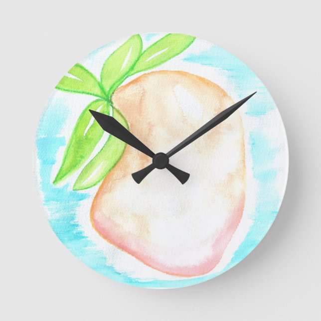 Watercolor Mango Hand Painted Tropical Kitchen    Round Clock (Front)