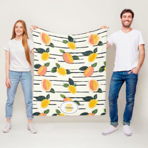 Watercolor Mango Pattern with Green Leaves (2) Fleece Blanket