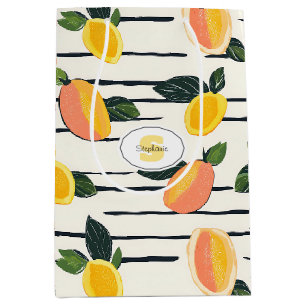 Watercolor Mango Pattern with Green Leaves (2) Medium Gift Bag