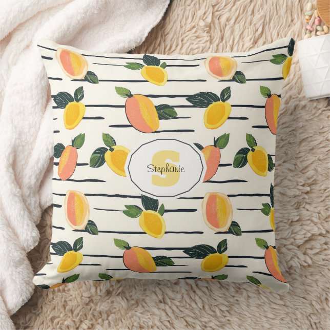 Watercolor Mango Pattern with Green Leaves (2) Throw Pillow (Blanket)