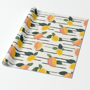 Watercolor Mango Pattern with Green Leaves (2) Wrapping Paper