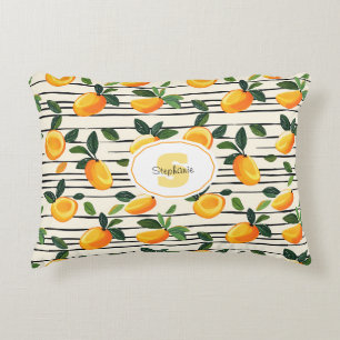 Watercolor Mango Pattern with Green Leaves Accent Pillow