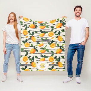 Watercolor Mango Pattern with Green Leaves Fleece Blanket