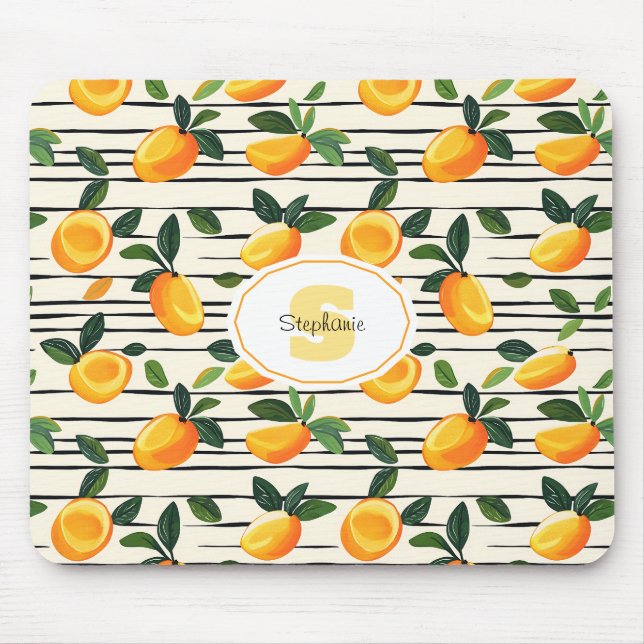 Watercolor Mango Pattern with Green Leaves Mouse Pad (Front)
