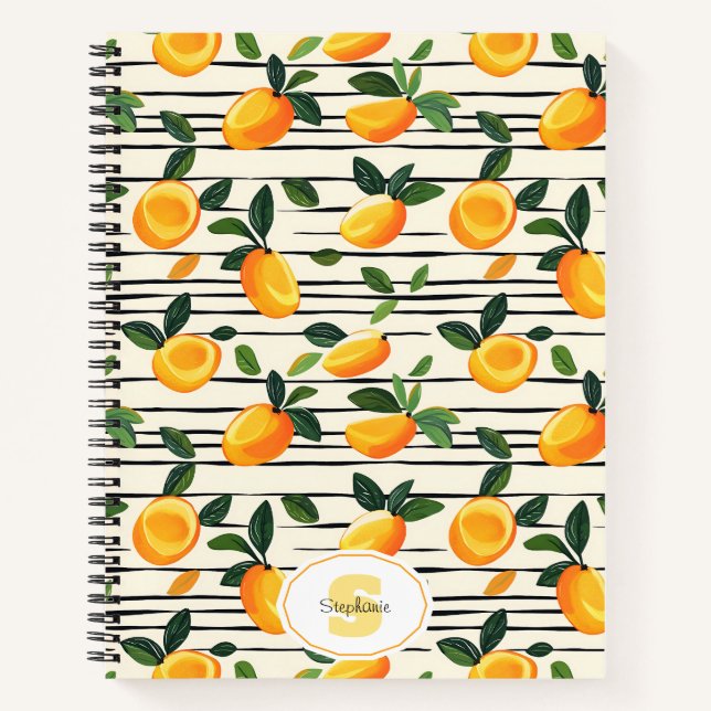 Watercolor Mango Pattern with Green Leaves Notebook (Front)