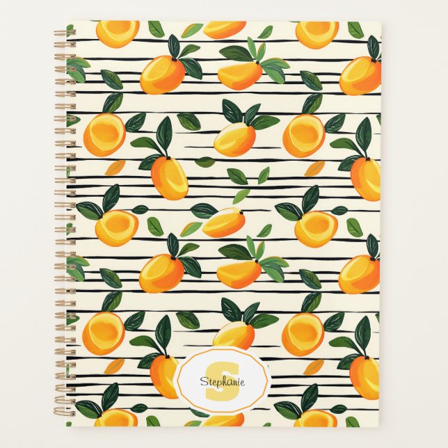 Watercolor Mango Pattern with Green Leaves Planner (Front)
