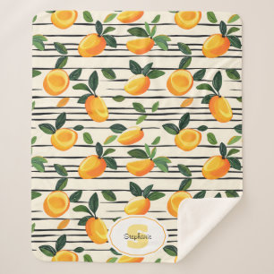 Watercolor Mango Pattern with Green Leaves Sherpa Blanket