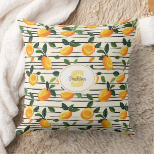 Watercolor Mango Pattern with Green Leaves Throw Pillow