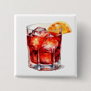 Watercolor Manhattan Cocktail Drink 2 Inch Square Button