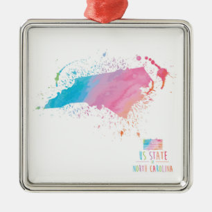 Watercolor Map North Carolina Metal Ornament