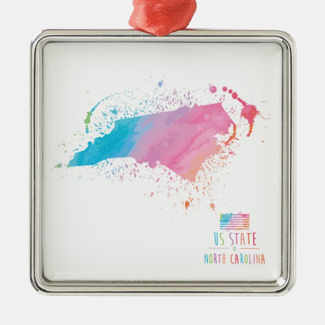 Watercolor Map | North Carolina Metal Ornament (Front)