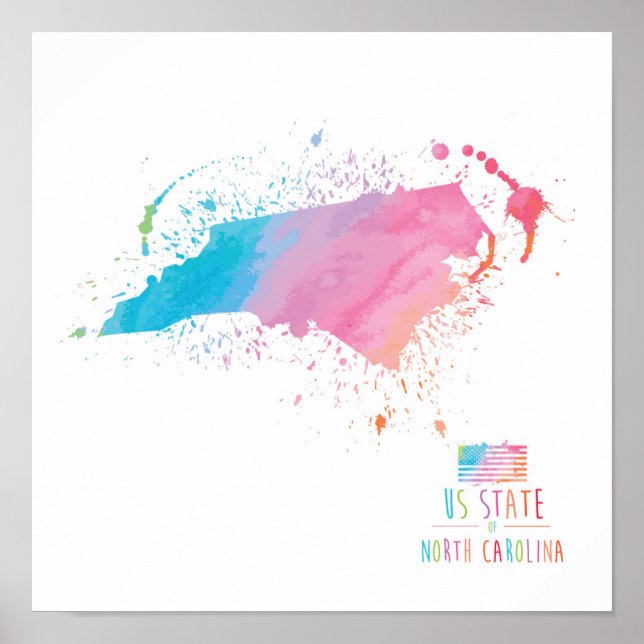 Watercolor Map | North Carolina Poster (Front)