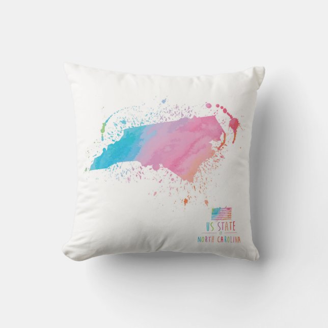 Watercolor Map | North Carolina Throw Pillow (Front)