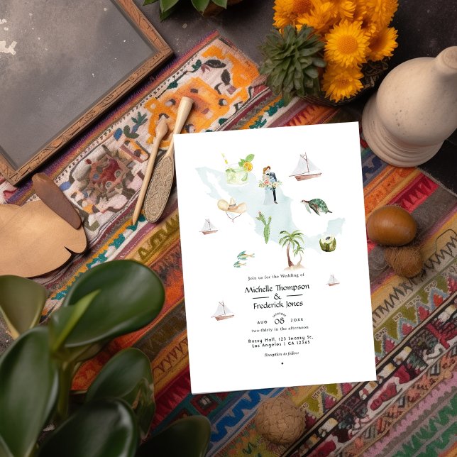 Watercolor Map of Mexico Destination Wedding Photo Invitation (Creator Uploaded)