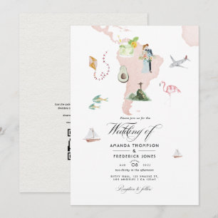 Watercolor Map of Rio Destination QR Code Wedding Invitation