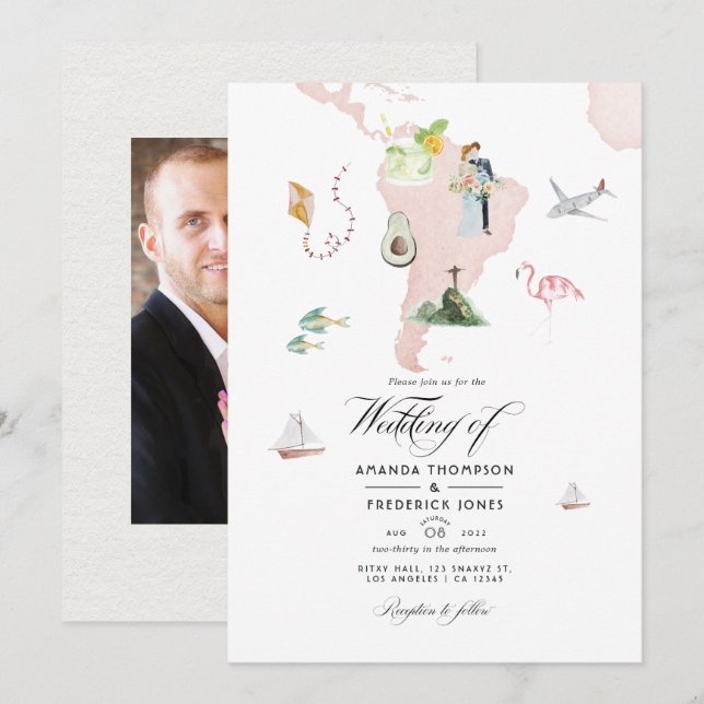 Watercolor Map of Rio Destination Wedding Photo Invitation (Front/Back)