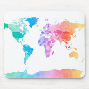 Watercolor Map of the World Map Mouse Pad