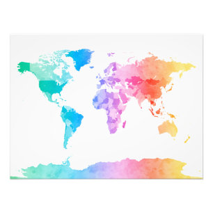 Watercolor Map of the World Map Photo Print