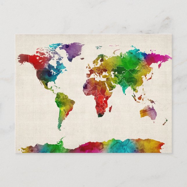 Watercolor Map of the World Map Postcard (Front)