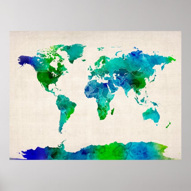 Watercolor Map of the World Map Poster (Front)