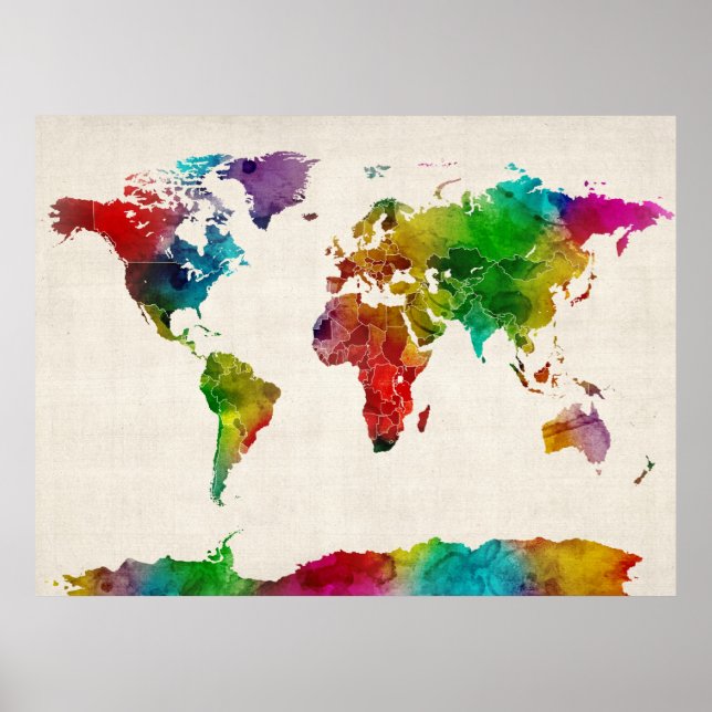 Watercolor Map of the World Map Poster (Front)