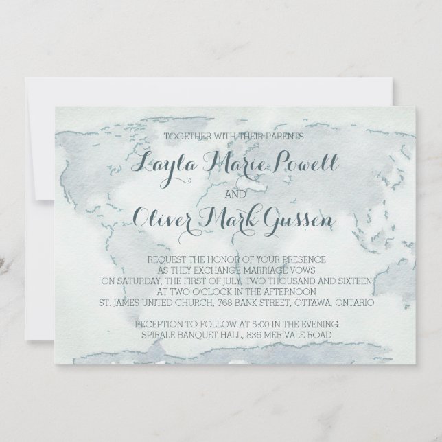 Watercolor map wedding invitation (Front)