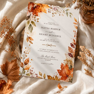 Watercolor Maple Leaf Rustic Autumn Wedding Invitation