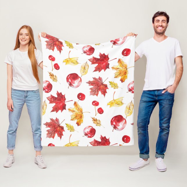 watercolor maple leaves, cherries,apples fleece blanket (In Situ)