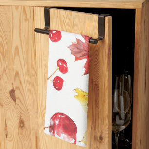 watercolor maple leaves, cherries,apples kitchen towel