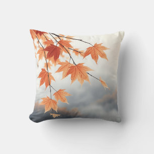 Watercolor Maple Leaves with Flowing Twigs Throw Pillow