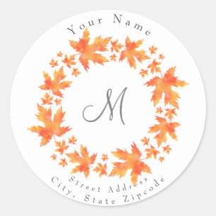 Watercolor Maple Leaves Wreath Classic Round Sticker