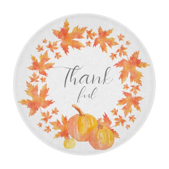 Watercolor Maple Leaves Wreath Cutting Board (Front)