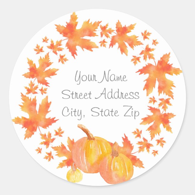 Watercolor Maple Leaves Wreath labels (Front)