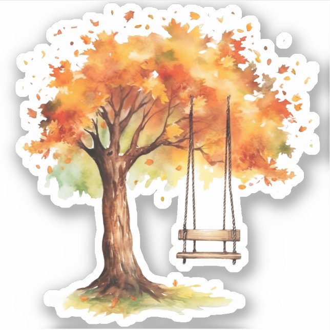 Watercolor Maple Tree and Swing Fall (Front)