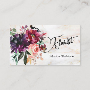 Watercolor Marble Burgundy Floral Business Card