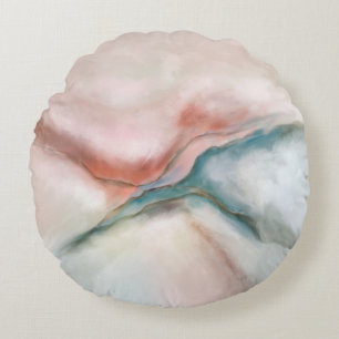 Watercolor Marble Flow Abstract Round Pillow