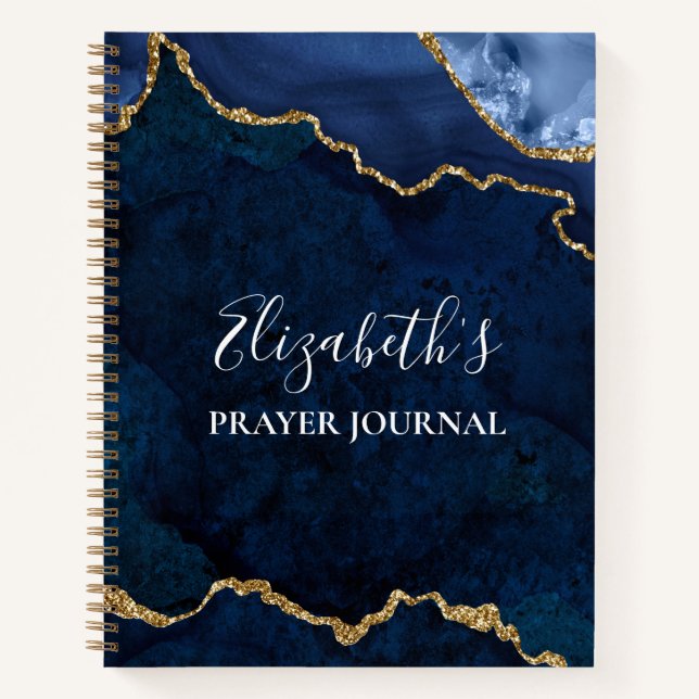 Watercolor Marble Gold Blue Geode Prayer Journal (Front)