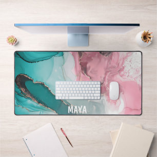 Watercolor Marble Personalized Script Name De Desk Mat